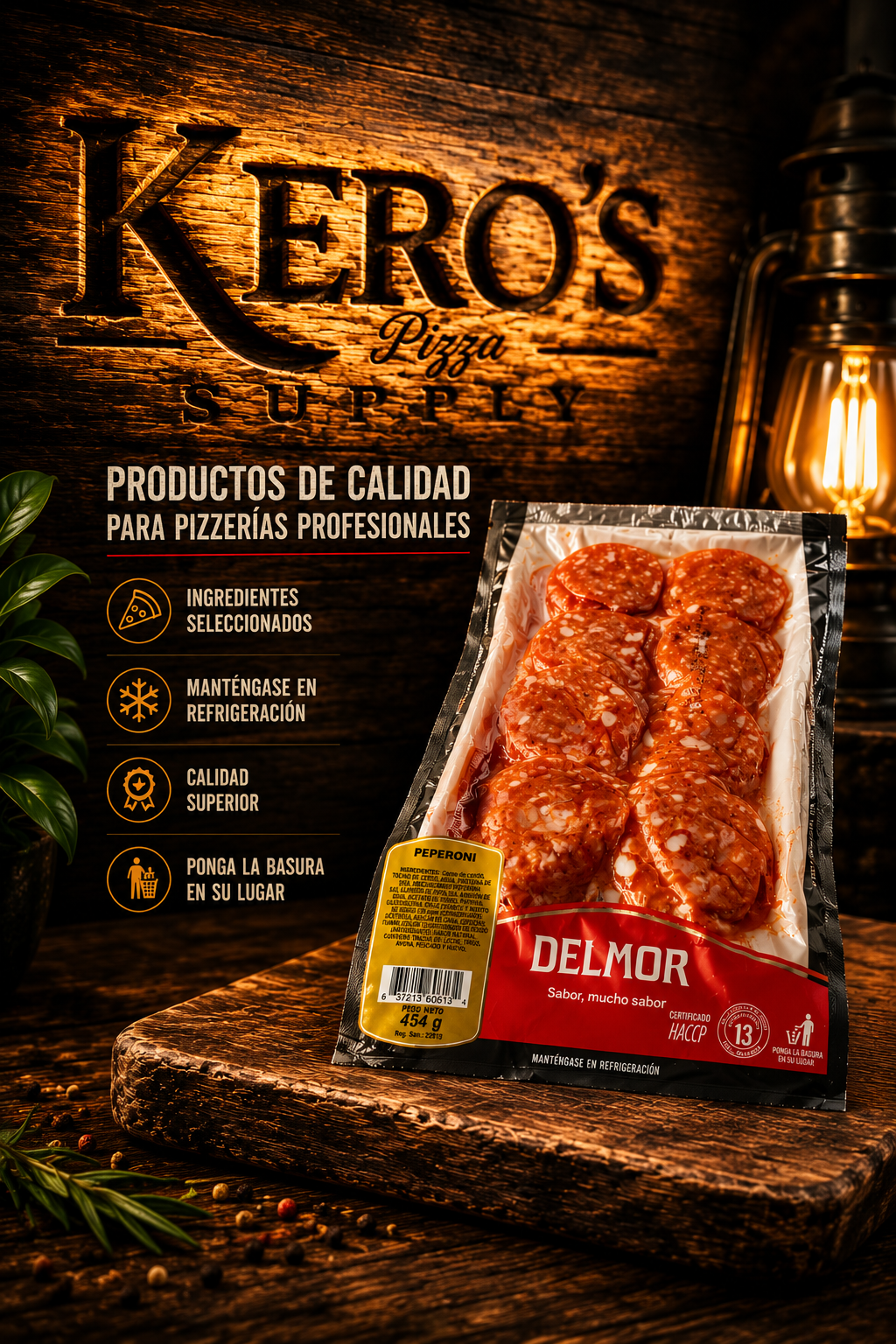Peperoni Delmor (Presentación Comercial 454 g) - Imagen Vertical